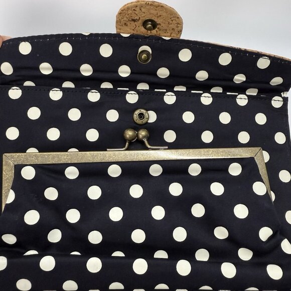 J. Crew Cork Envelope Clutch Purse Handbag Polka Dot Lining Preppy Beach Classic - Picture 8 of 11